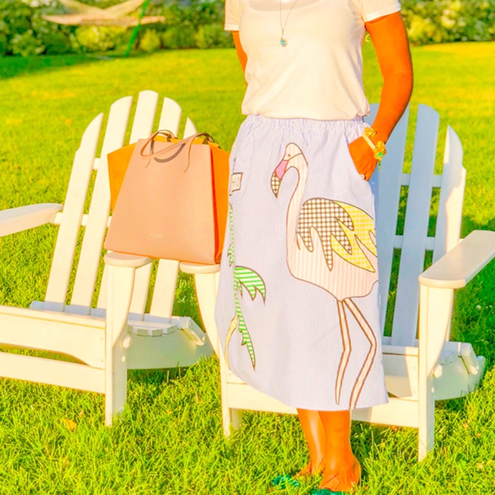 New Vadim Blue & White Striped Flamingo Skirt - Picture 7 of 17